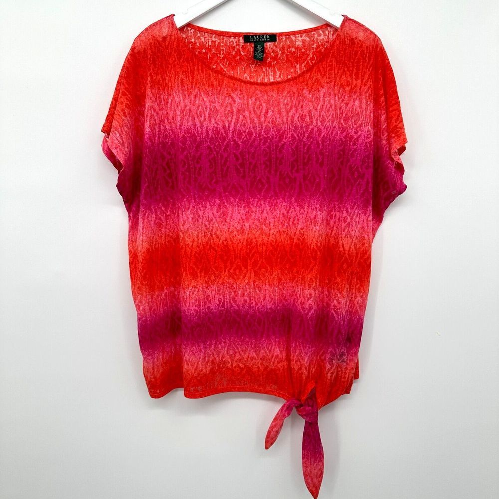 Lauren Ralph Lauren Red and Pink Tie-Hem Blouse